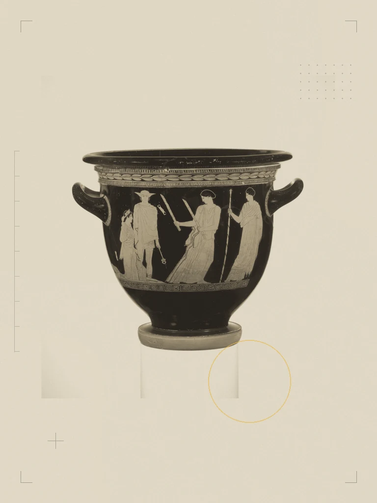 Terracotta bell-krater (bowl for mixing wine and water). The Met, CC0, treated as a collage plate.